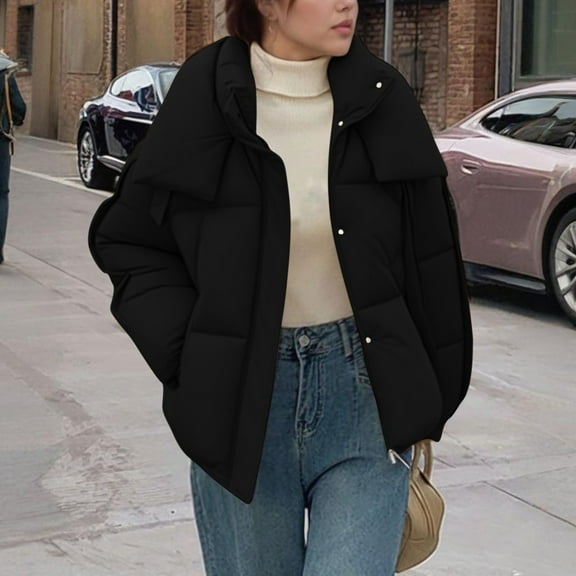 DAFPZW Oversized Winter Coats for Women Lightweight Puffy Warm Quilted Padded Down Puffer Jacket Outerwear with Pockets