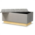 thumbnail image 4 of Bowery Hill Grey Velvet Fabric Upholstered and Gold PU Leather Storage Ottoman, 4 of 4