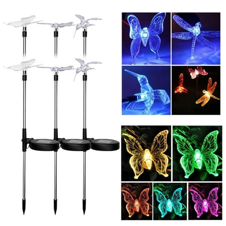 

6 Piece Solar Patio Light Multi Color Changing Solar Decoration Lighting Hummingbird Butterfly Suitable For Outdoor Path Courtyard Terrace