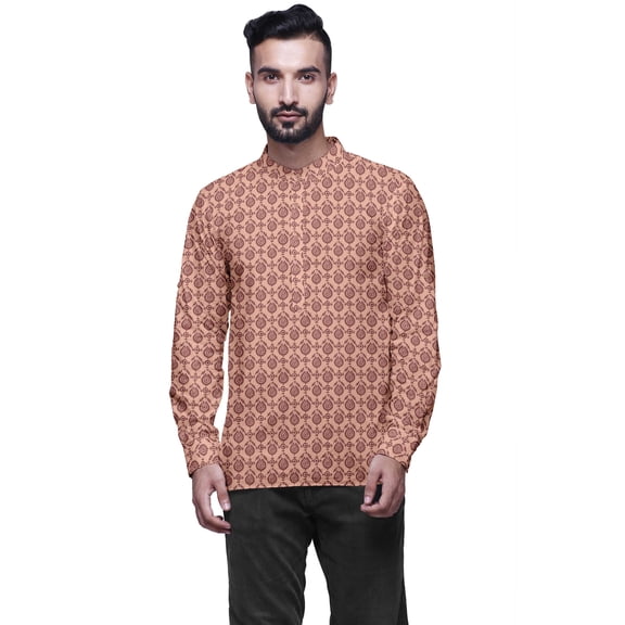 Atasi Cotton Long Cuff Sleeve Kurta For Men Mandarin Collar Ethnic Printed Shirt