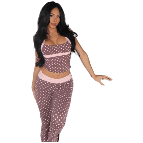 EASYBRAUS Women Polka Dot Tank Top Pants Set Summer Color Block Casual Outfit