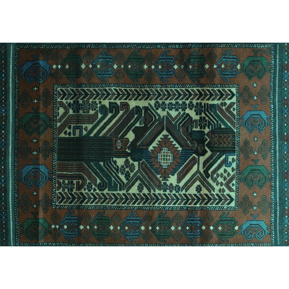 Ahgly Company Indoor Rectangle Persian Turquoise Blue Traditional Area Rugs, 5' x 7'