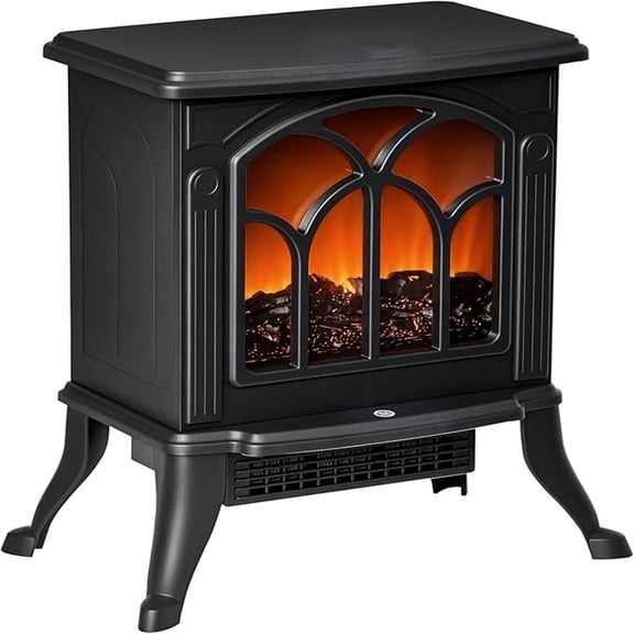 17" Freestanding Electric Fireplace Stove, Fire Place Heater with Realistic Logs and Flame Effect and Overheat Protection, 750W/1500W, Black