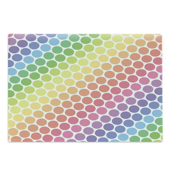 Polka Dots Cutting Board, Polka Dots in Soft Rainbow Colors Big Points Eternal Shapes Retro Pattern, Decorative Tempered Glass Cutting and Serving Board, Large Size, Multicolor, by Ambesonne