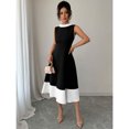 thumbnail image 5 of Black And White Sleeveless A-Line Midi Dress With Collared Neck And Patchwork Hem, 5 of 6