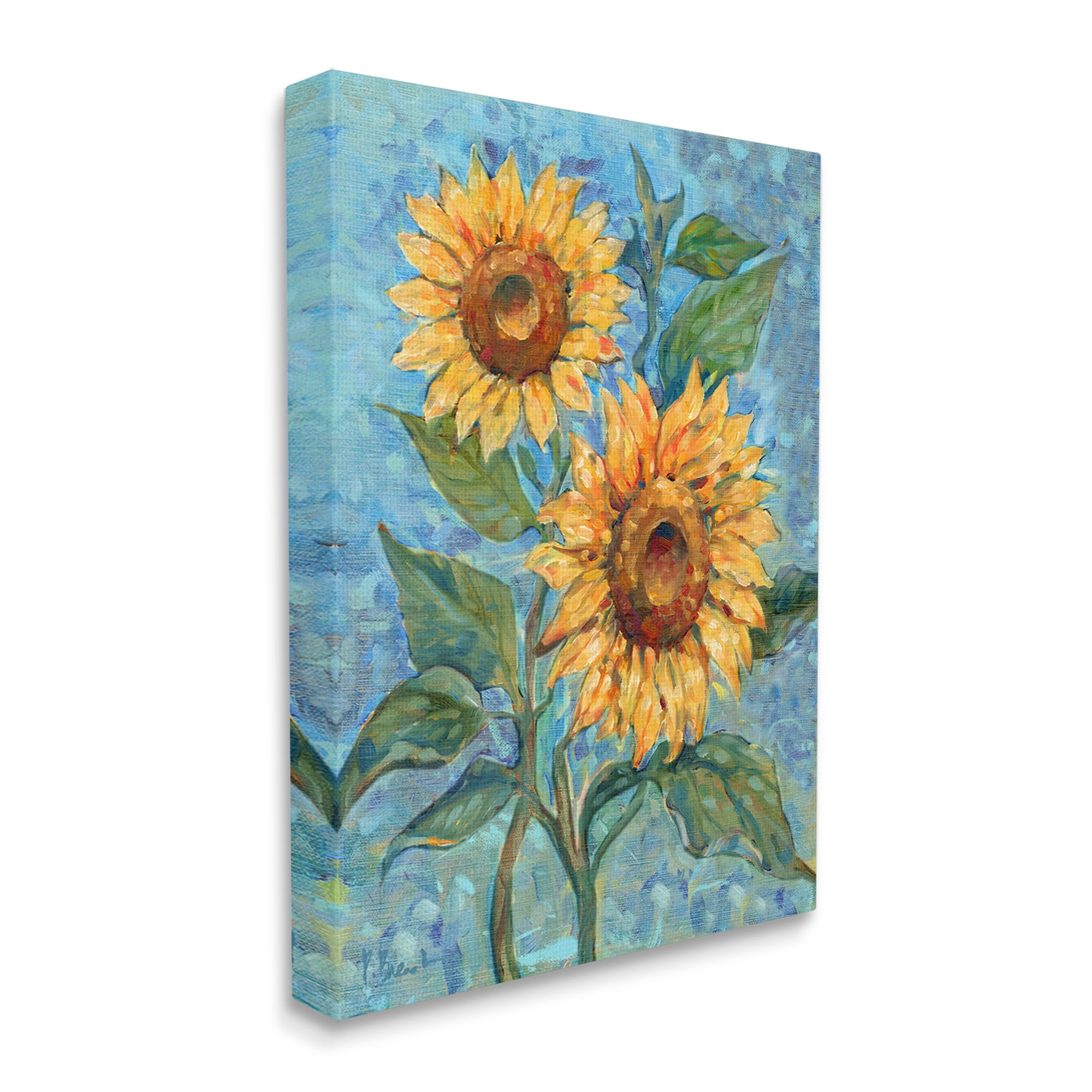 Stupell Industries Traditional Sunflowers on Blue Botanical & Floral Painting Gallery Wrapped Canvas Art Print Wall Art, 30 x 40