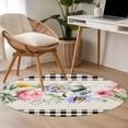 thumbnail image 4 of Pink Spring Floral Round Area Rug 4Ft Washable Circle Rugs for Bedroom Dining Room, Black White Plaid Pastoral Flowers Rustic Non-Slip Carpet Floor Mats Indoor Outdoor Carpet Runner Home Decor, 4 of 8