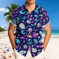 thumbnail image 2 of Xcmzpl Men's Hawaiian Print Button Down Shirt Rolled up Short Sleeve Casual Summer Top Camp Collar Loose Fit Tshirts Dark Blue XXXXXL, 2 of 7