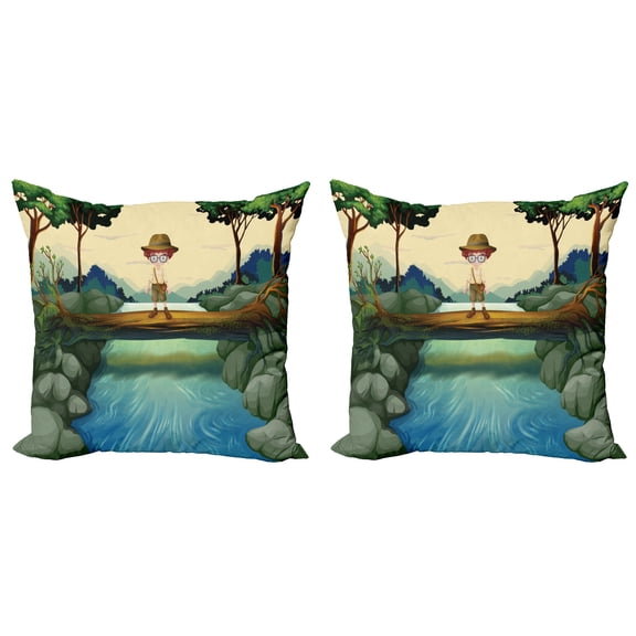 Ambesonne Colorful Throw Pillow Cover 2 Pack, Adventurous on Trunk, 18", Multicolor