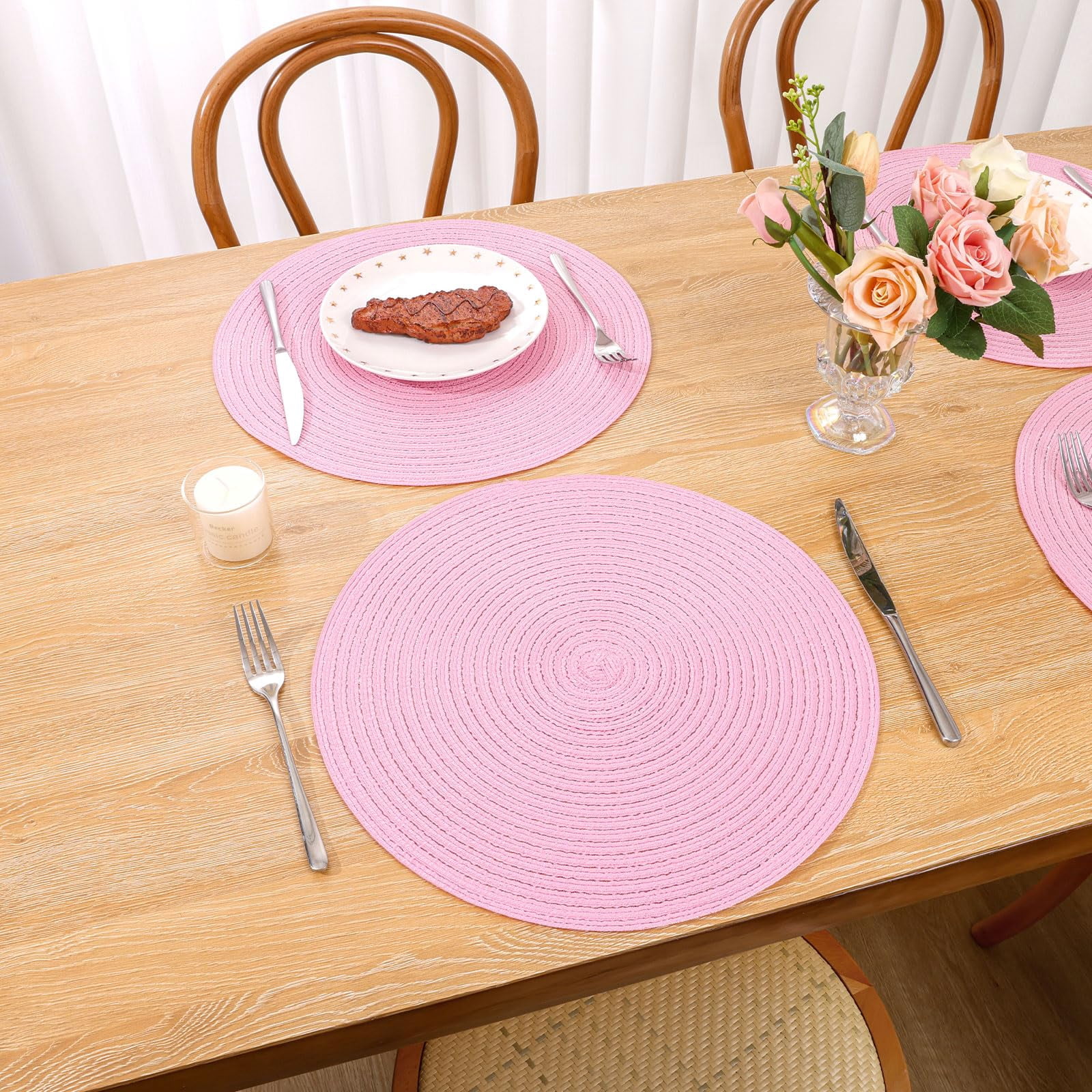 Round Placemats Set of 6 Woven Braided 15 inch Circle Placemat for Dining Tables Kitchen Table Mats Washable