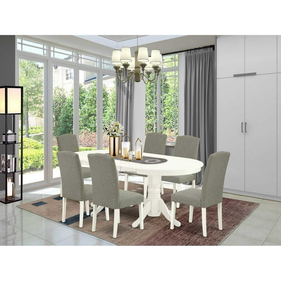 East West Furniture Dining Room Set Linen White, VAEN7-LWH-06