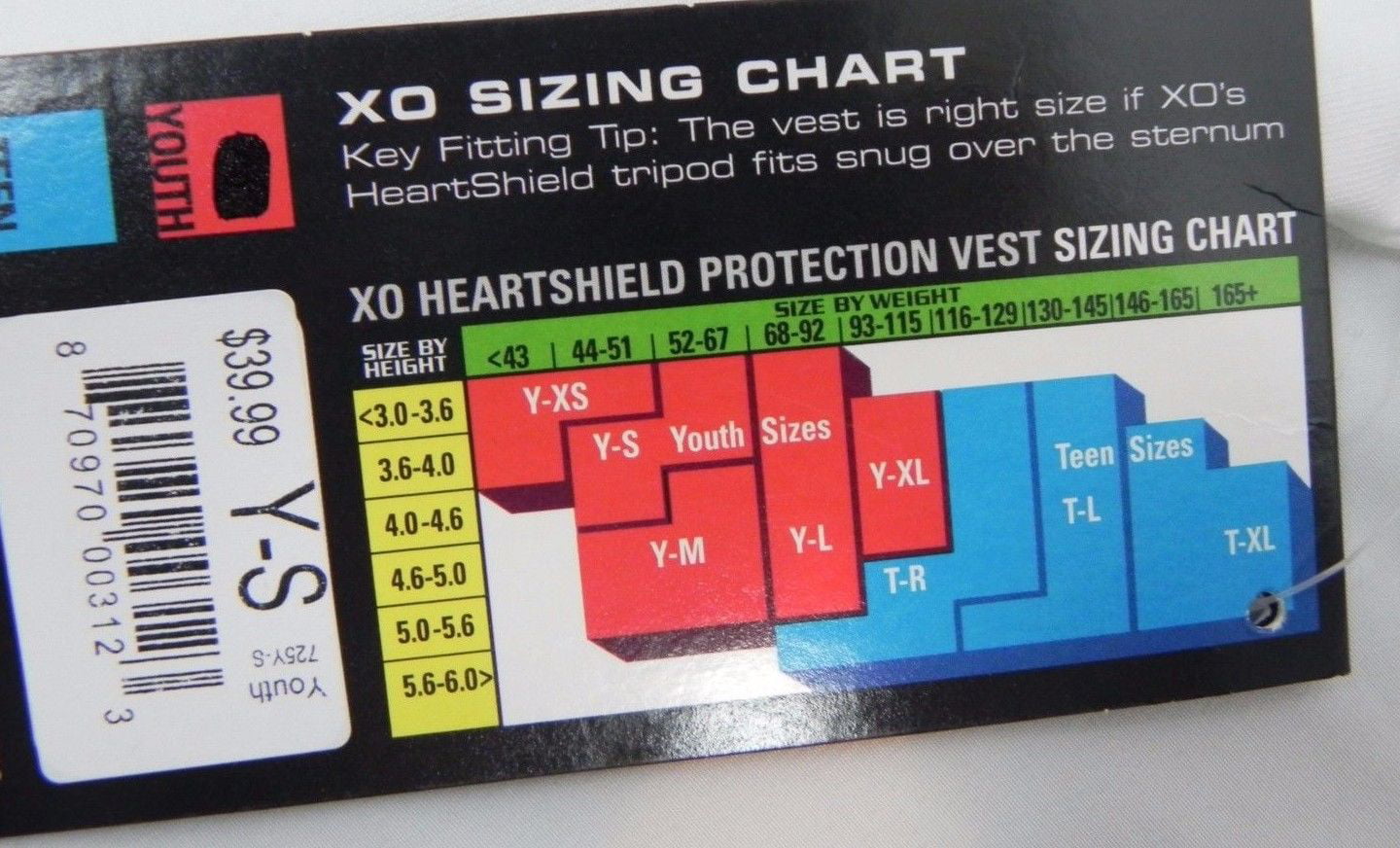 White BN Shock Doctor Youth XO HeartShield Protector X-Large 