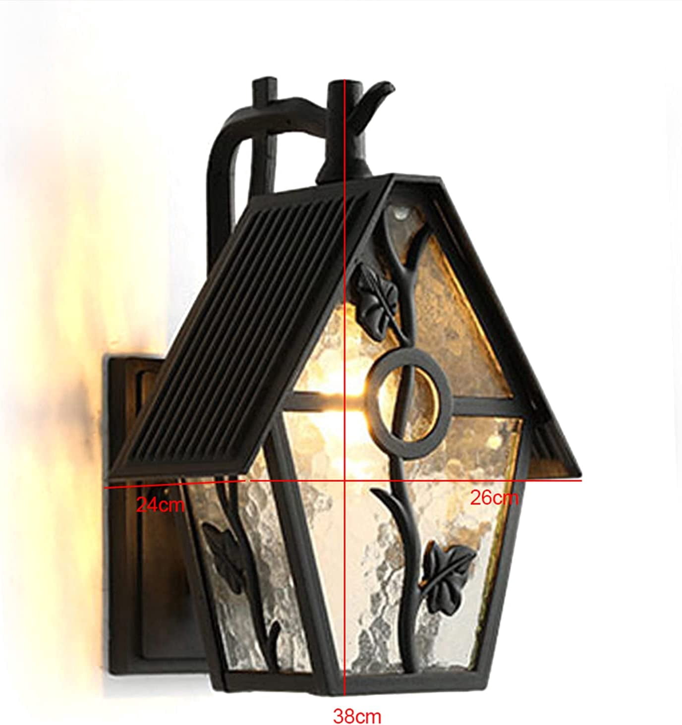 Outdoor Wall Light Fixtures Black 15" H Exterior Wall Lantern Waterproof Vintage Outside Lighting Sconce Wall Mount Porch Lights w/Glass Shade for House, Garage