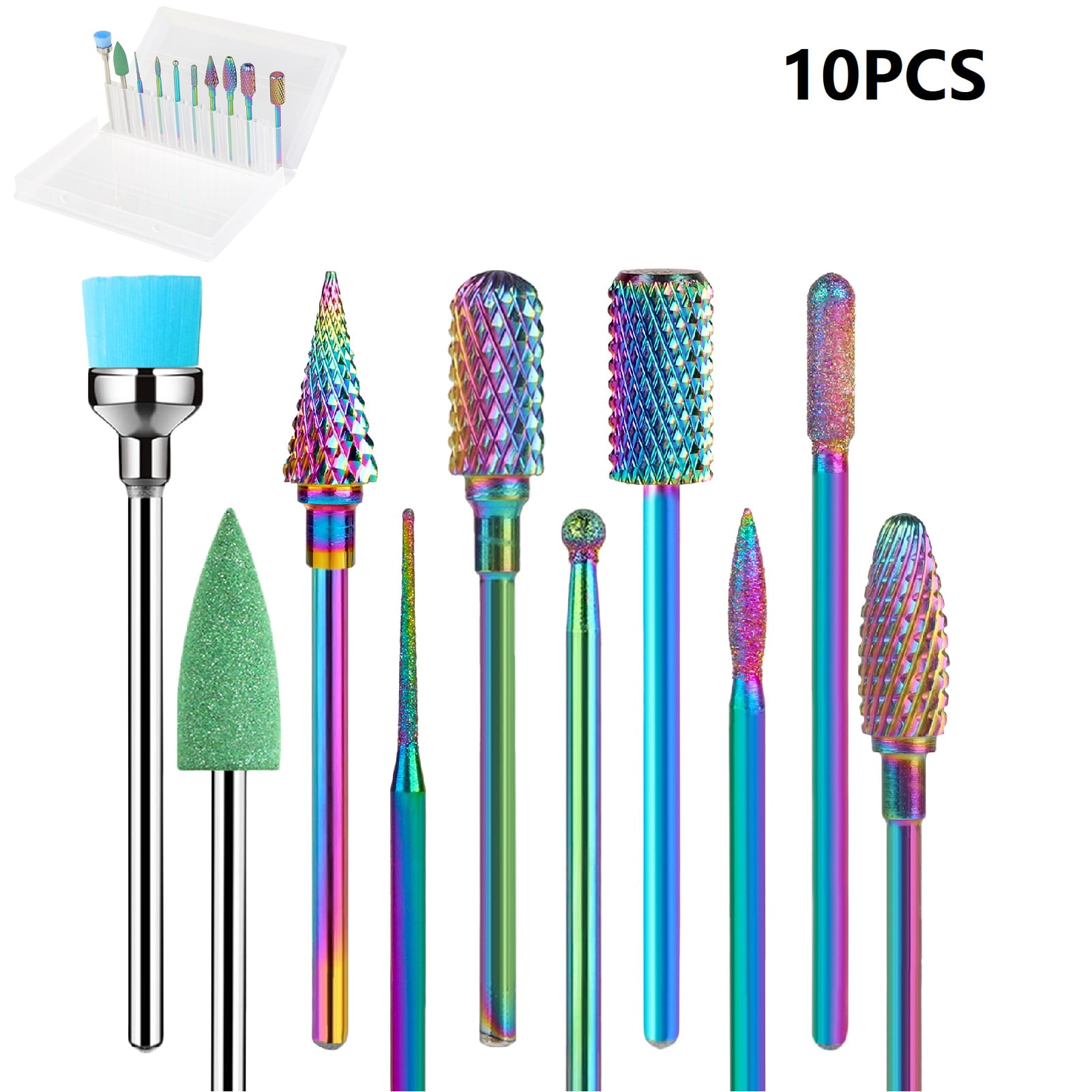 Peaoy 10PCS Nail Drill Bits for Electric Nail Drill Dust Drill Brush Rotary Polishing File Grinding Heads Nail Salon Tools