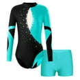 thumbnail image 2 of MSemis Kids Girls Rhinestone Long Sleeve Gymnastics Leotard Skating Ballet Dance Outfit Set, 2 of 4