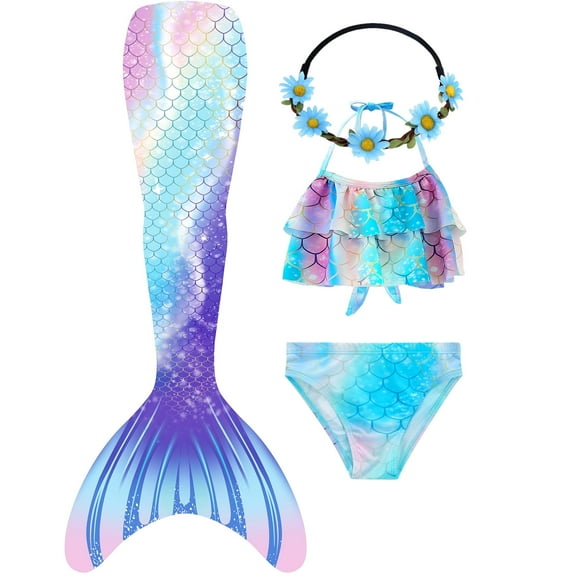 3pcs Girls Swimsuit Mermaid Tail for Swimming Bathing suit Swimwear for girls 3-12 Years