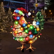 2D Flat Christmas Yard Stakes, Light Up Christmas Yard Decorations with LED, Chicken Snata Gnomes Lighted Yard Stakes Outdoor Christmas Garden Stake Lawn Pathway Outdoor Decoration