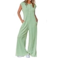 thumbnail image 2 of Women's Short Sleeve Wide Leg Striped Bodysuit Casual Round Neck Bodysuit Button Summer Suit, 2 of 8