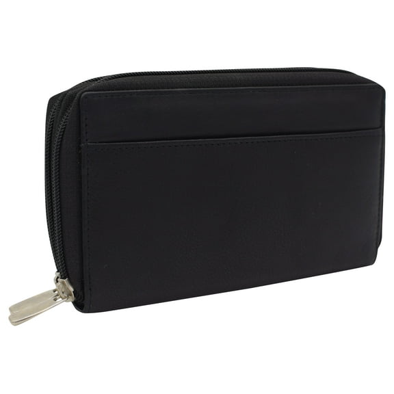 Genuine Leather Womens RFID Blocking Security Double Zip-around Indexer Phone Wallet