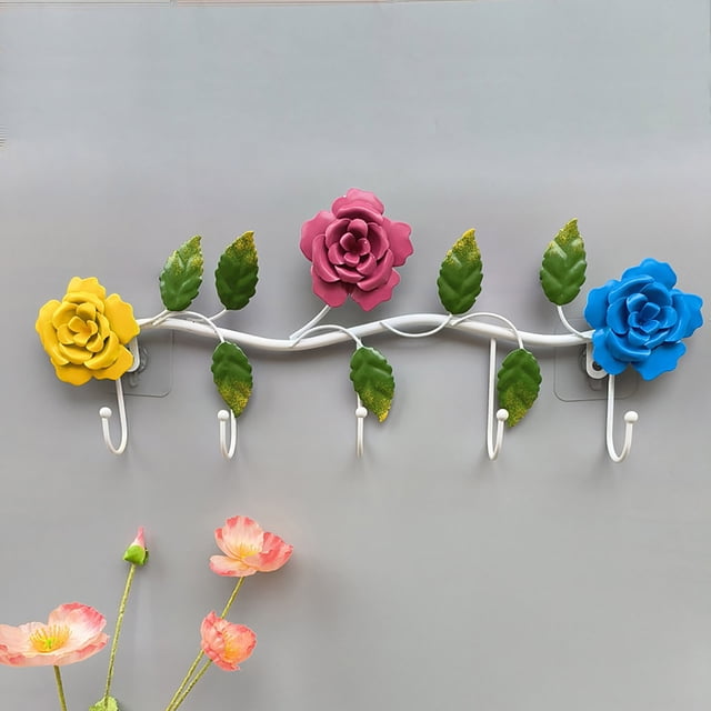Amzcrzy Caja De Almacenamiento De Adornos Con Arte De Hierro, Gancho De Rosa Colorido Para Puerta Trasera, Bolso, Abrigo, Sombrero, Colgador De Pared, Percha, Gancho De Decoración Para Entrada De Bañ