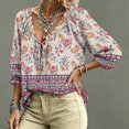 thumbnail image 4 of Women's 3/4 Sleeve V Neck Floral Print Ruffle Blouses Tie Front Flowy Boho Tops Lightweight Woven Casual Shirts Trendy 2026 Summer Beach Outfits Camel M, 4 of 5