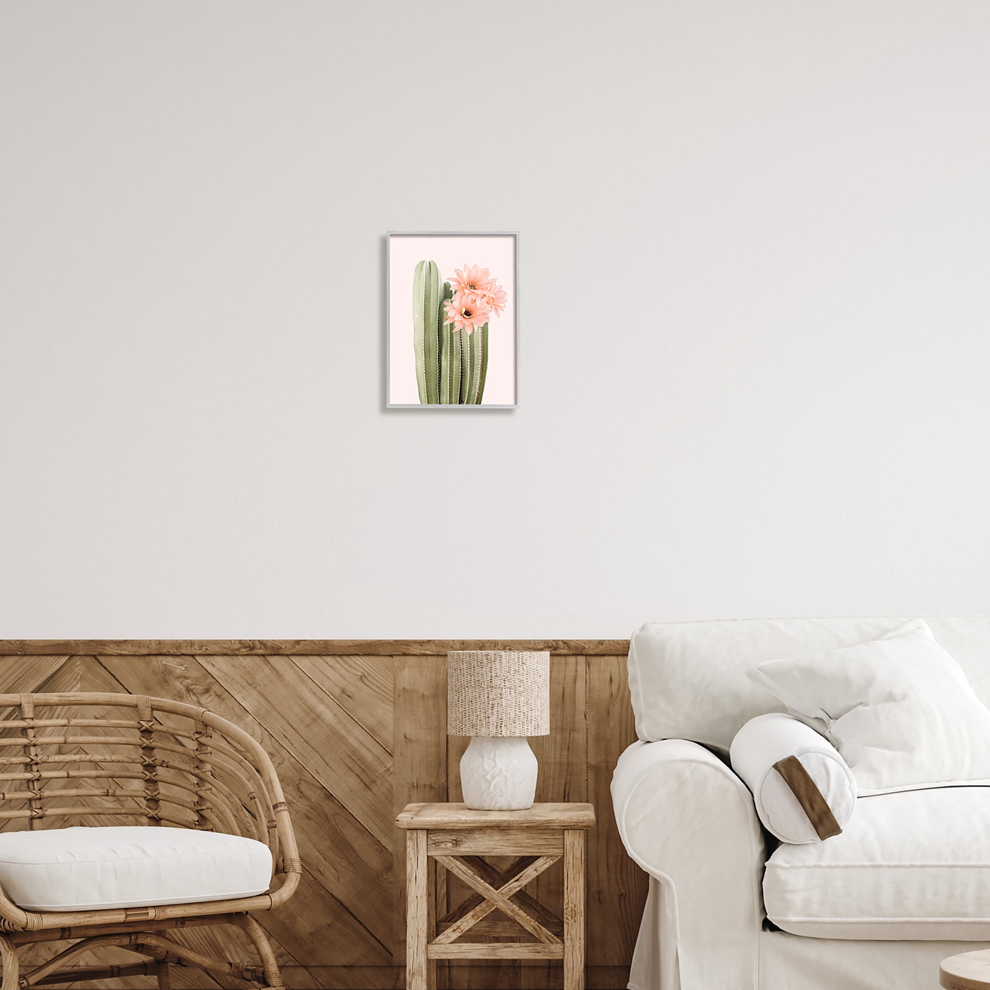 Stupell Industries Pink Flower on Cactus Botanical & Floral Painting Gray Framed Art Print Wall Art, 11 x 14