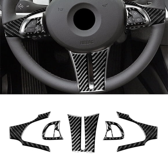 5 Pcs Steering Wheel Kit Cover Trim Black for BMW Z4 E85 2003-2008 Carbon Fiber