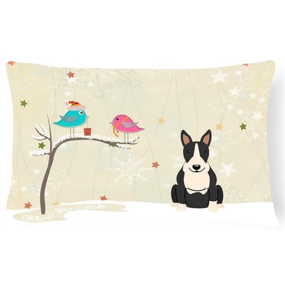 Christmas Presents Between Friends Bull Terrier Black & White Canvas Fabric Decorative Pillow