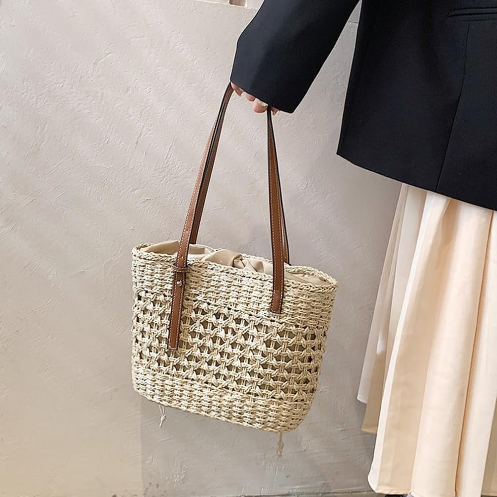 Stylish Boho Straw Tote Bag Hand-woven Purse Beach Handbag Summer Shoulder Bag With Adjustable Strap