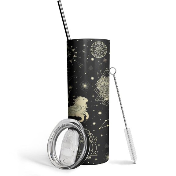 Leo Tumbler with Lid and Straw, Astrology Tumbler, Gothic Tumbler, Constellation Cup/Mug, Zodiac Gifts for Men Women, Constellation Gifts, 20oz Slim Tumblers with Lids and Straws