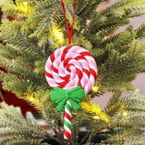 Christmas Candy Lollipop Ornaments for Christmas Tree Decorations- Glitter Hanging Candy Cane Ornaments Polymer Clay Christmas Peppermint Decor with Ribbon for Xmas Tree Holiday Party Home Decor