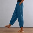 thumbnail image 2 of Soyumi Women Palazzo Pants, Linen Cotton Casual Wide Leg High Waisted Elastic Waist Flowy Lounge Beach Summer Yoga Trendy Pull On Comfortable Lightweight Pants with Pockets, Navy, 2 of 9