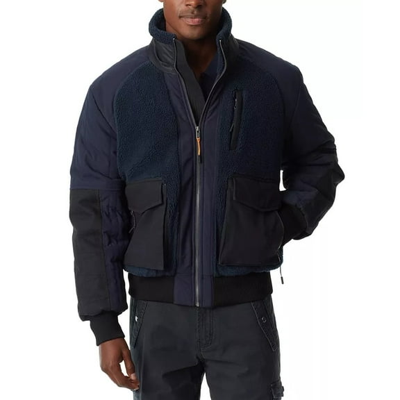 Bass Outdoor Men's Mixed Media Full Zip Bomber Jacket Coat Navy Blazer Blue XL