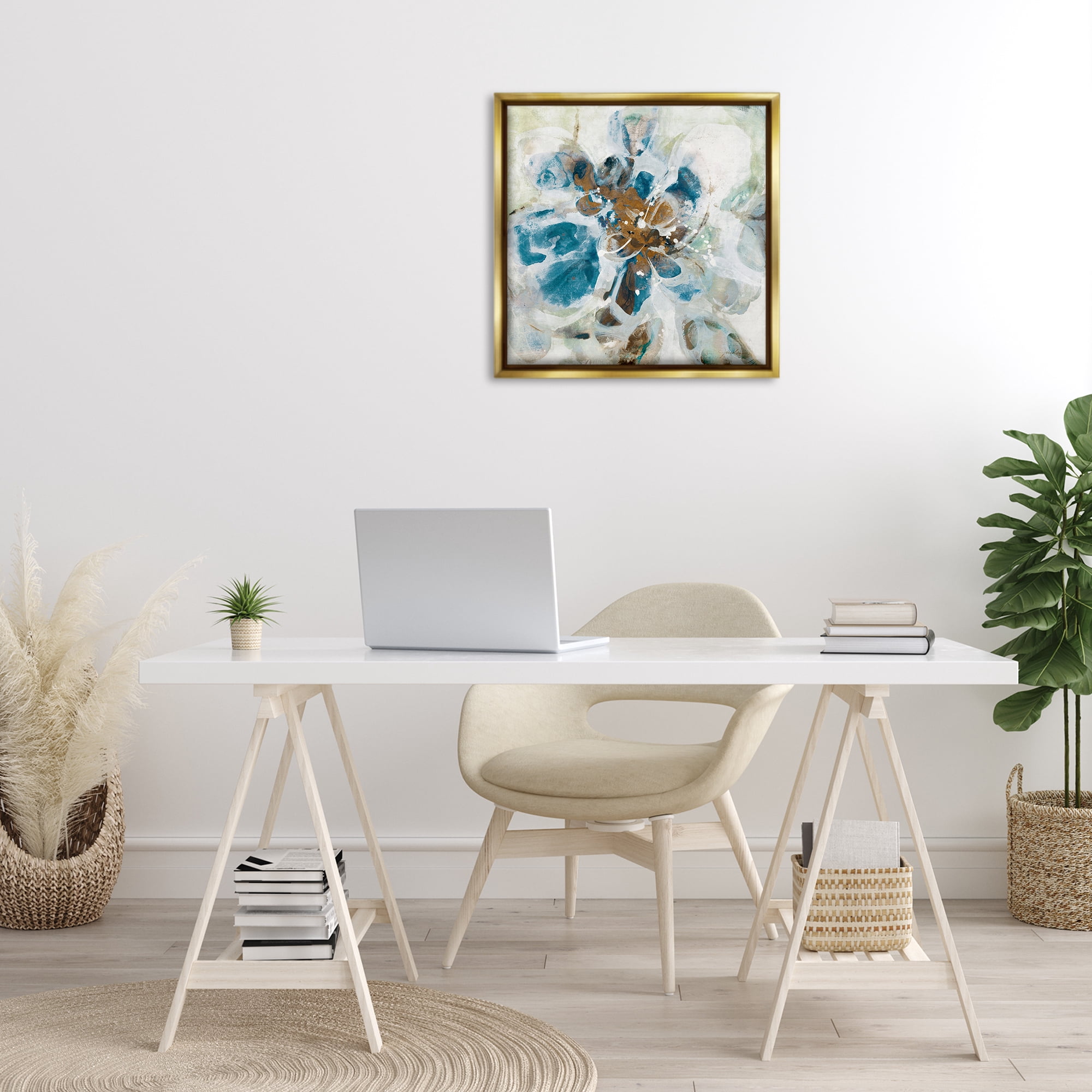 Stupell Industries Distorted Splatter Abstraction Abstract Painting Gold Floater Framed Canvas Art Print Wall Art, 25 x 25