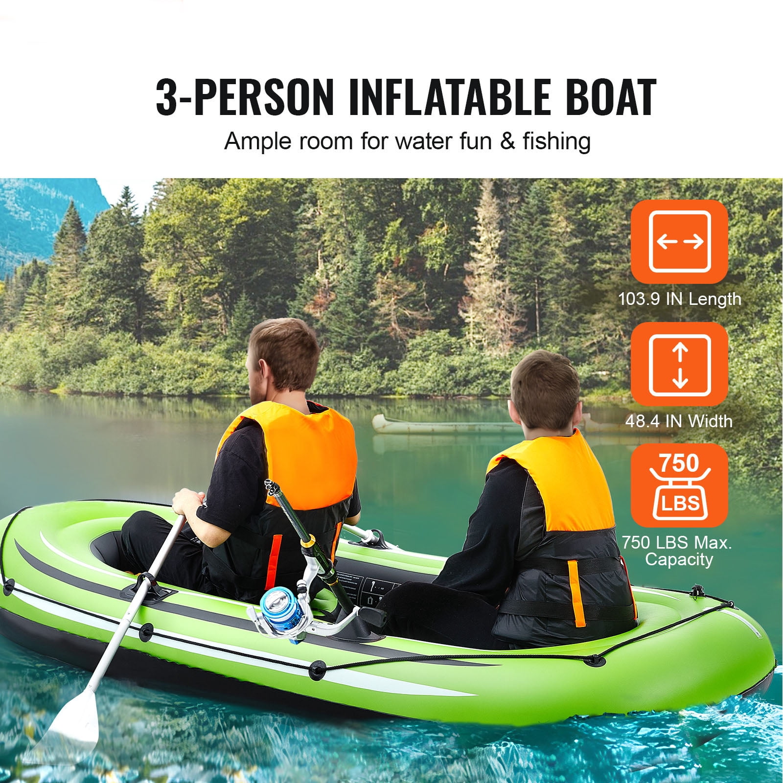 KFFKFF 3-Person PVC Inflatable Boat with Aluminum Oars and High-Output Pump