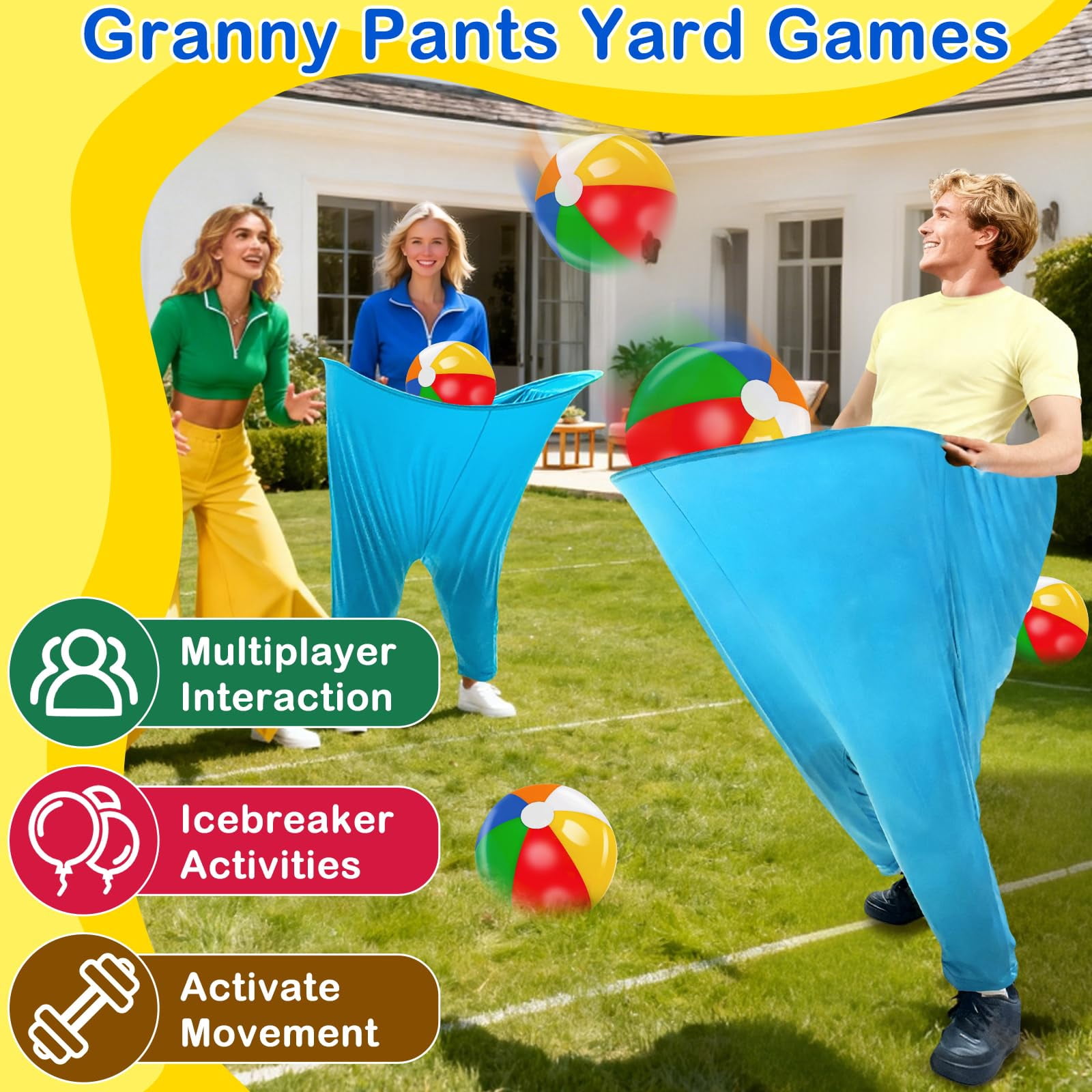 11 PCS Granny Pants Yard Game Set , 2 Oversized Pants with 8 Colorful Bouncy Balls & Air Pump, Outdoor Tossing Games for Family Easter Party, Carnival, Reunion & Backyard Fun