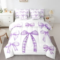 Feelyou Girls Princess Bow Bedding Comforter Set 7-Piece, Cartoon Ribbon Print King Bedding Sets, Kawaii Pink Bowknot Reversible Bed Sheets, Lightweight Room Decor