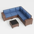 thumbnail image 4 of UDPATIO 6-Piece Patio Furniture Set, Outdoor Patio Sofa Set With Wide Armrest, All-Weather Wicker Rattan Guest Set With Cushion And Glass Table And Waterproof Cover, Brown & Navy Blue, 4 of 11