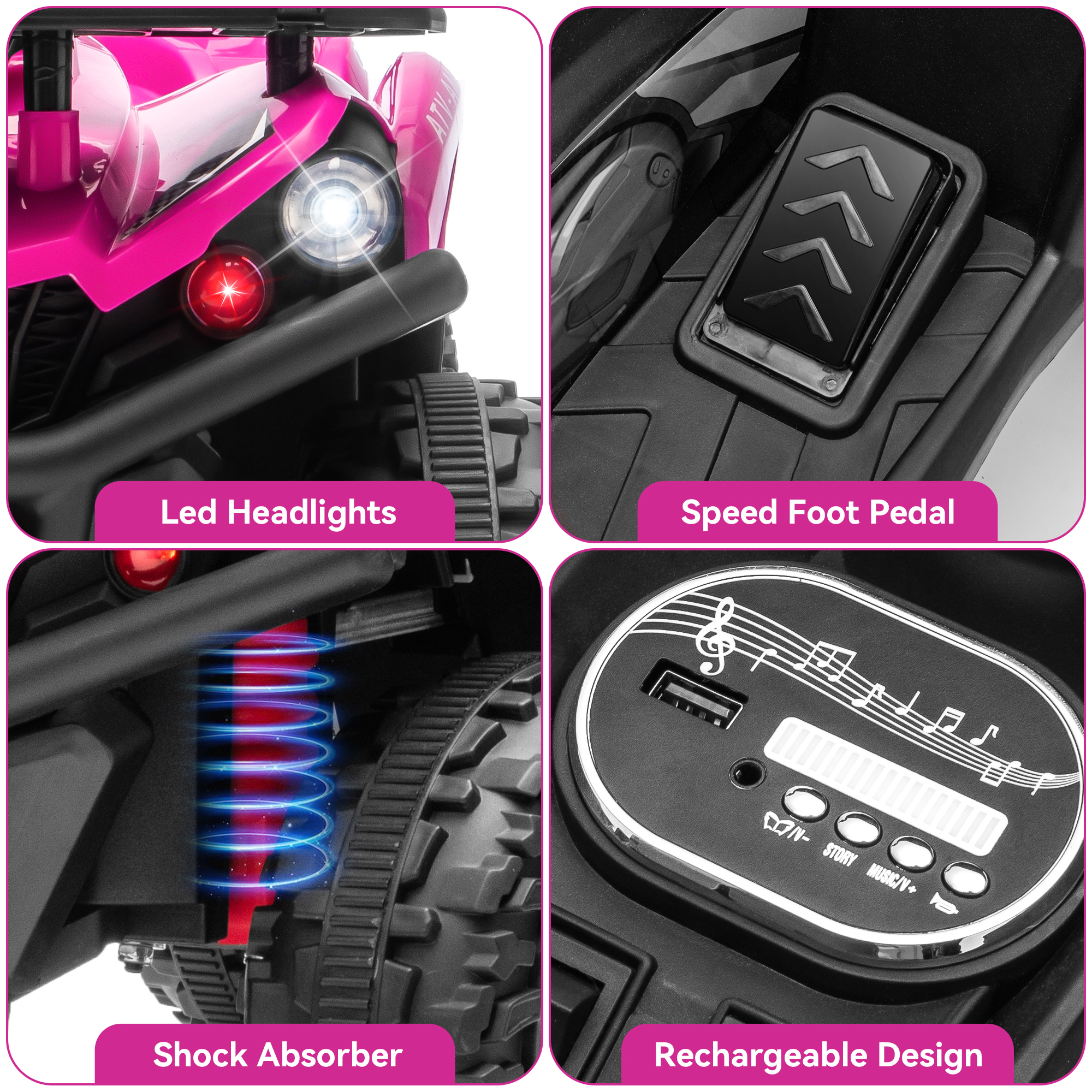 FestiveGlow 24V Kids ATV,Electric ATV for Kids 4 Wheelers Quad Car Toy, Ride On Toy Car As Gift for Kids,Pink