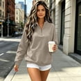 thumbnail image 5 of Women's Quarter Zip Pullover Sweatshirt, Long Sleeve Stand Collar Tops with Kangaroo Pocket, Loose Relaxed Casual Beige L, 5 of 9