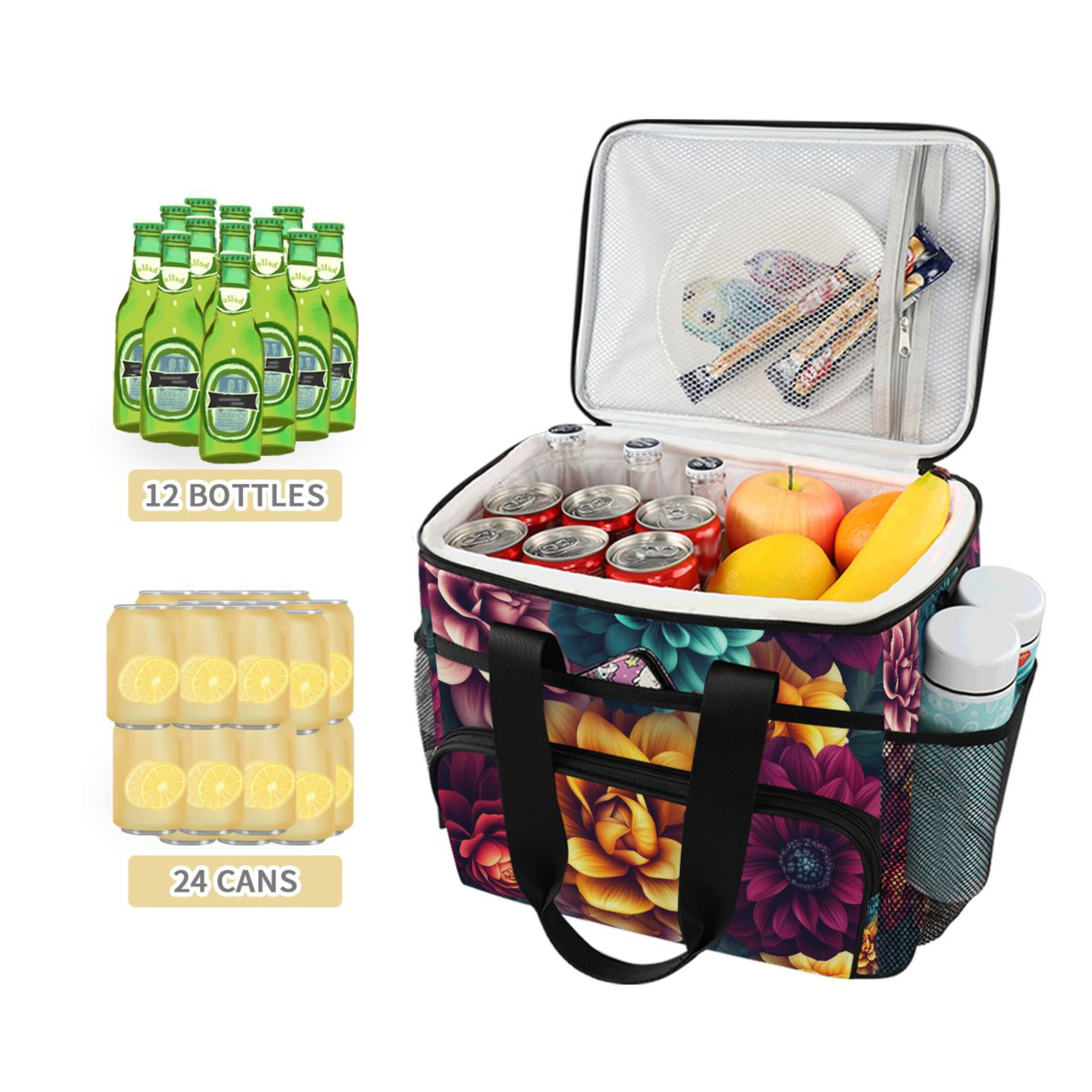 Lush Flowers in Rich Colors Insulated Lunch Bag 15L Cooler Box for Women Men Work Camping Beach Travel