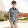 thumbnail image 2 of XUELUO Kids Boys Casual Outfit Sets Summer Leaf Print Lapel Bowtie Short Sleeve T Shirt Tops And Shorts Casual Beach Two Piece Sportwear,Gray,5-6 Years, 2 of 4