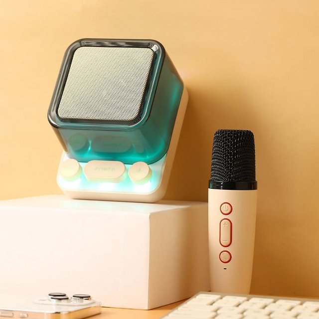 Altavoz portátil Donemore con micrófono Bluetooth, minibotones mecánicos y luces RGB, sonido inalámbrico de un solo audio, ideal para karaoke, reuniones, actividades al aire libre,