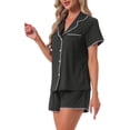 thumbnail image 4 of INSPIRE CHIC Women's Pajama Sets Short Sleeves Comfy Highly Elastic Button Up Tops and Shorts 2 Pcs S Black, 4 of 6