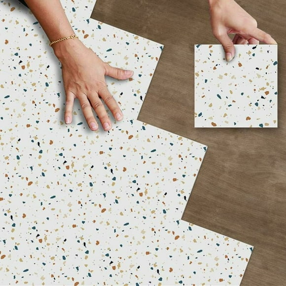 DIY Floor Tile Stickers Self-Adhesive Waterproof PVC Floor Tile Sticker Terrazzo Effect Wall Stickers Decoration for Kitchen Bathroom Living Room (1 Set of 10pcs)