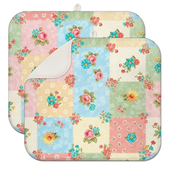 Pioneer Flower Floral Print Pattern Kitchen Dish Drying Mat 1 Pack, Ultra Absorbent Microfiber Drainer Mat, 16"x18"