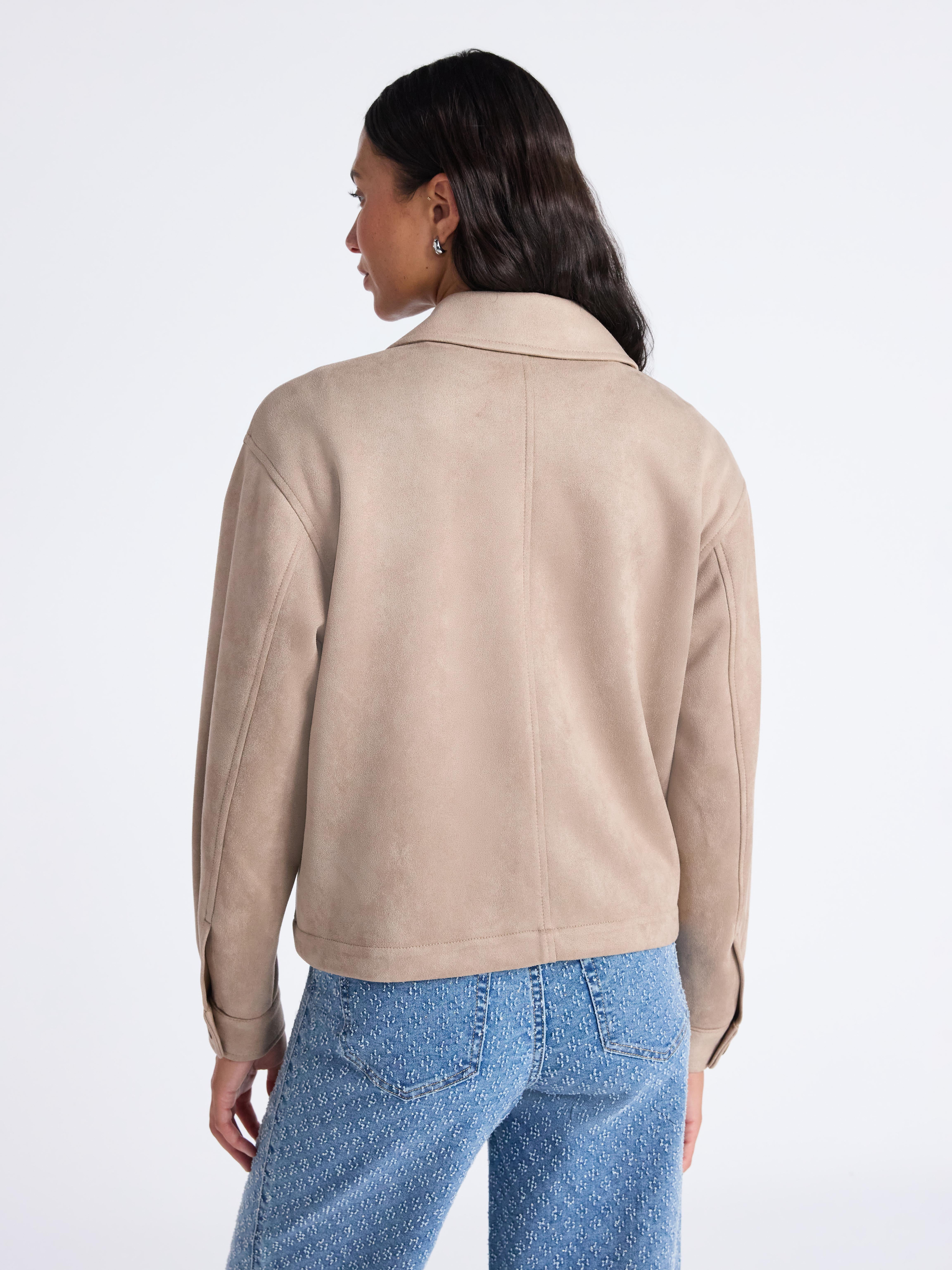 Time and Tru Women's Faux Suede Button Front Jacket, Sizes XS-XXXL