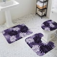 thumbnail image 3 of Purple Black Floral Bathroom Rugs Set Vintage White Black Flower Purple Non Slip Absorbent Soft Bath Mats 3 Piece Set with Bathroom Rug, U-Shaped Floor Mat, Toilet Seat Cover Small Size, 3 of 9