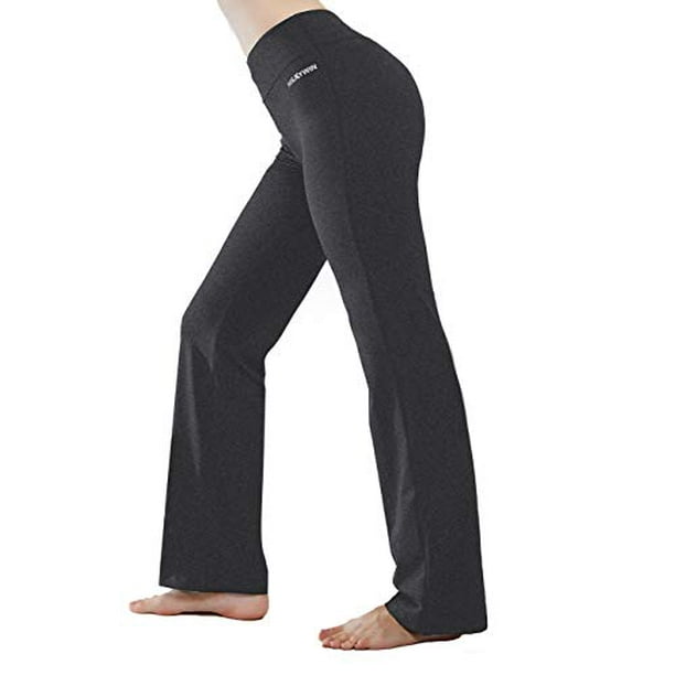 HISKYWIN Inner Pocket Yoga Pants 4 Way Stretch Tummy Control Workout  Running Pants, Long Bootleg Flare Pants HF2 Dark Grey-L - Walmart.com