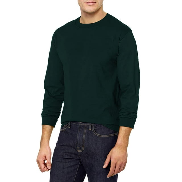 Hanes Men's Beefy Long Sleeve Shirt, Deep Forest, M